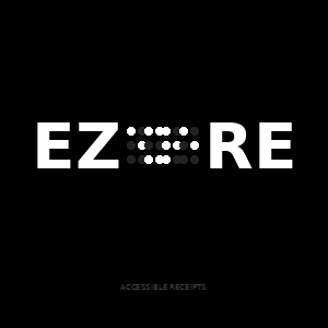 Ezre logo: the letters E and Z on the left, followed by the braille cells for E, Z, R, and E in the center — each letter represented by its own raised dot pattern in braille — then the letters R and E on the right